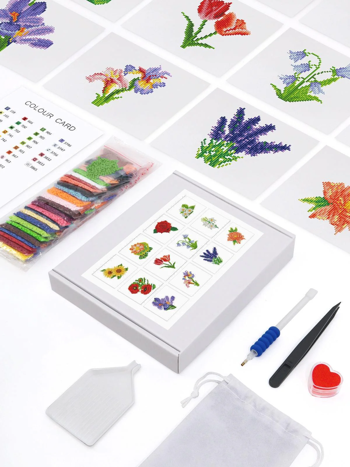 12 Mini Diamond Paintings - Bloemenset - Image 2