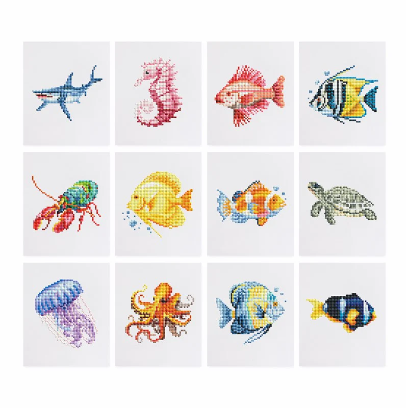 12 Mini Diamond Paintings - Vissen set