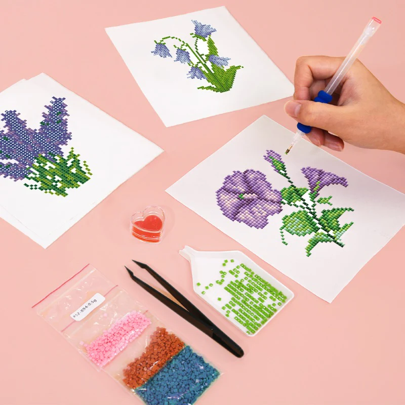4 Mini Diamond Paintings - Bloemenset - Image 3