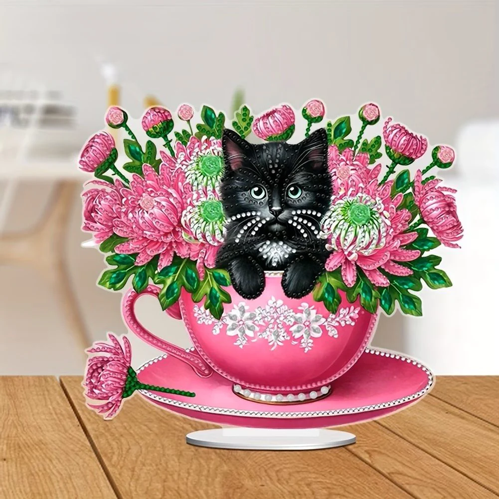 Diamond Painting Ornament - Zwarte Kat in Kopje - Image 2