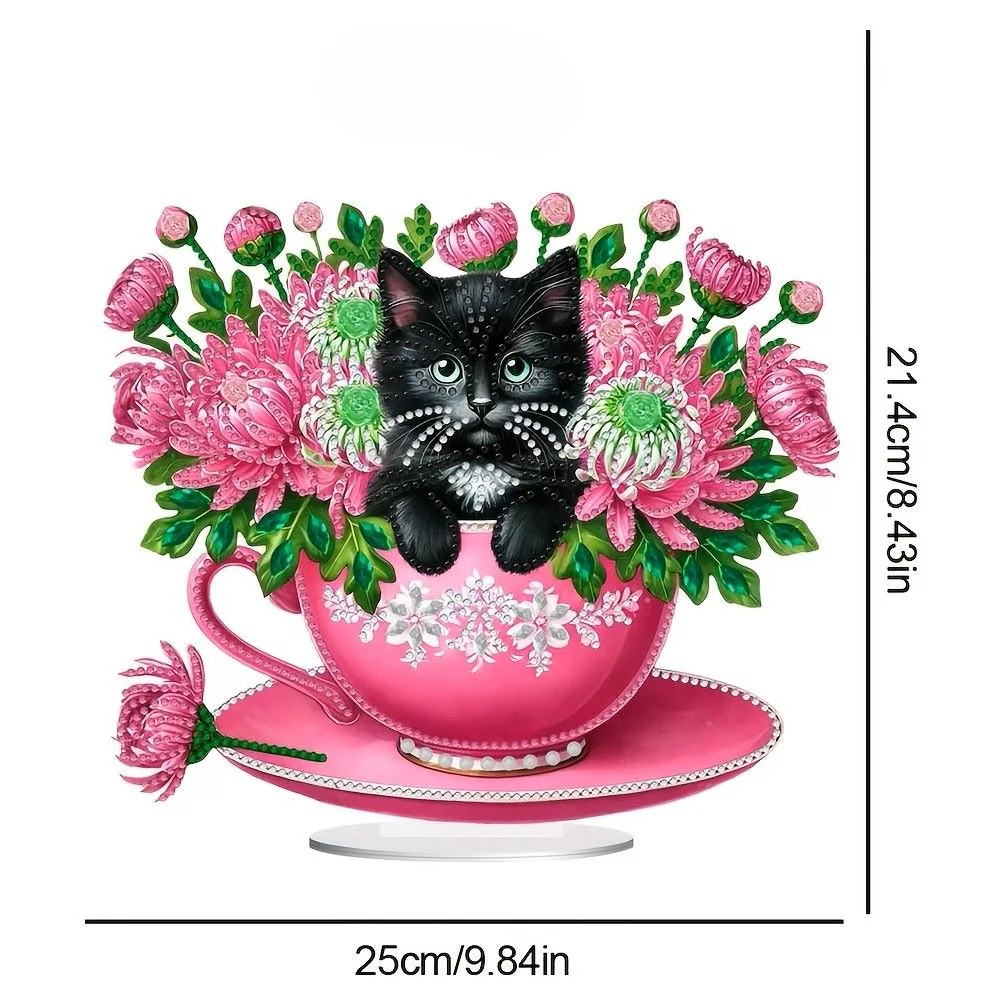 Diamond Painting Ornament - Zwarte Kat in Kopje - Image 3
