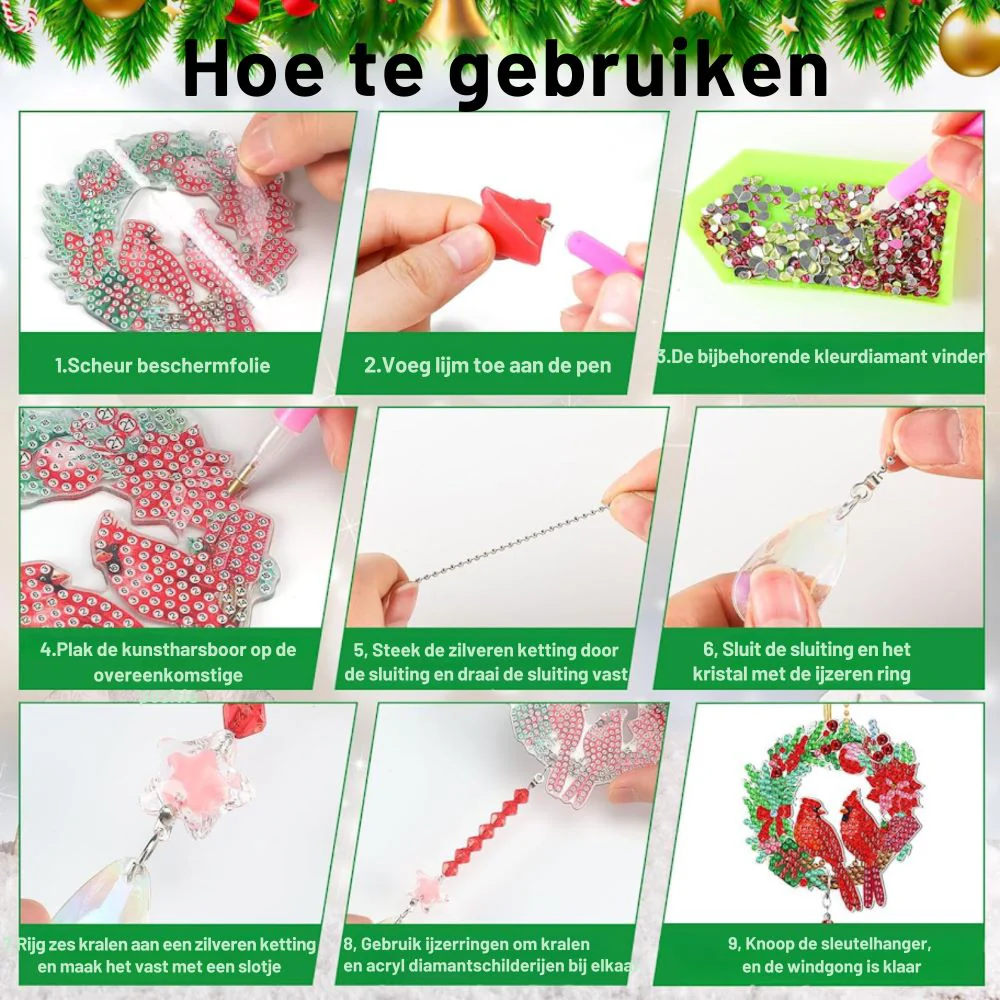 Diamond Painting Windgong set van 4 | Vogels - Image 7
