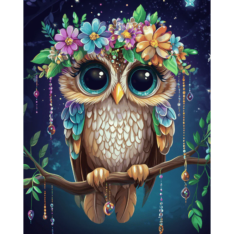 Leuke Uil met bloemen