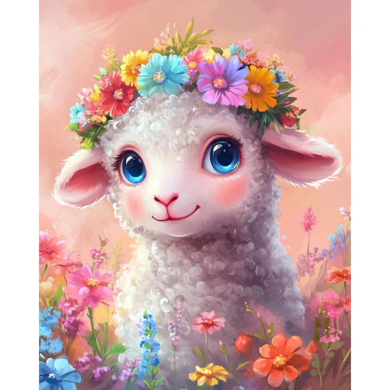 Lieve schaap met bloemen