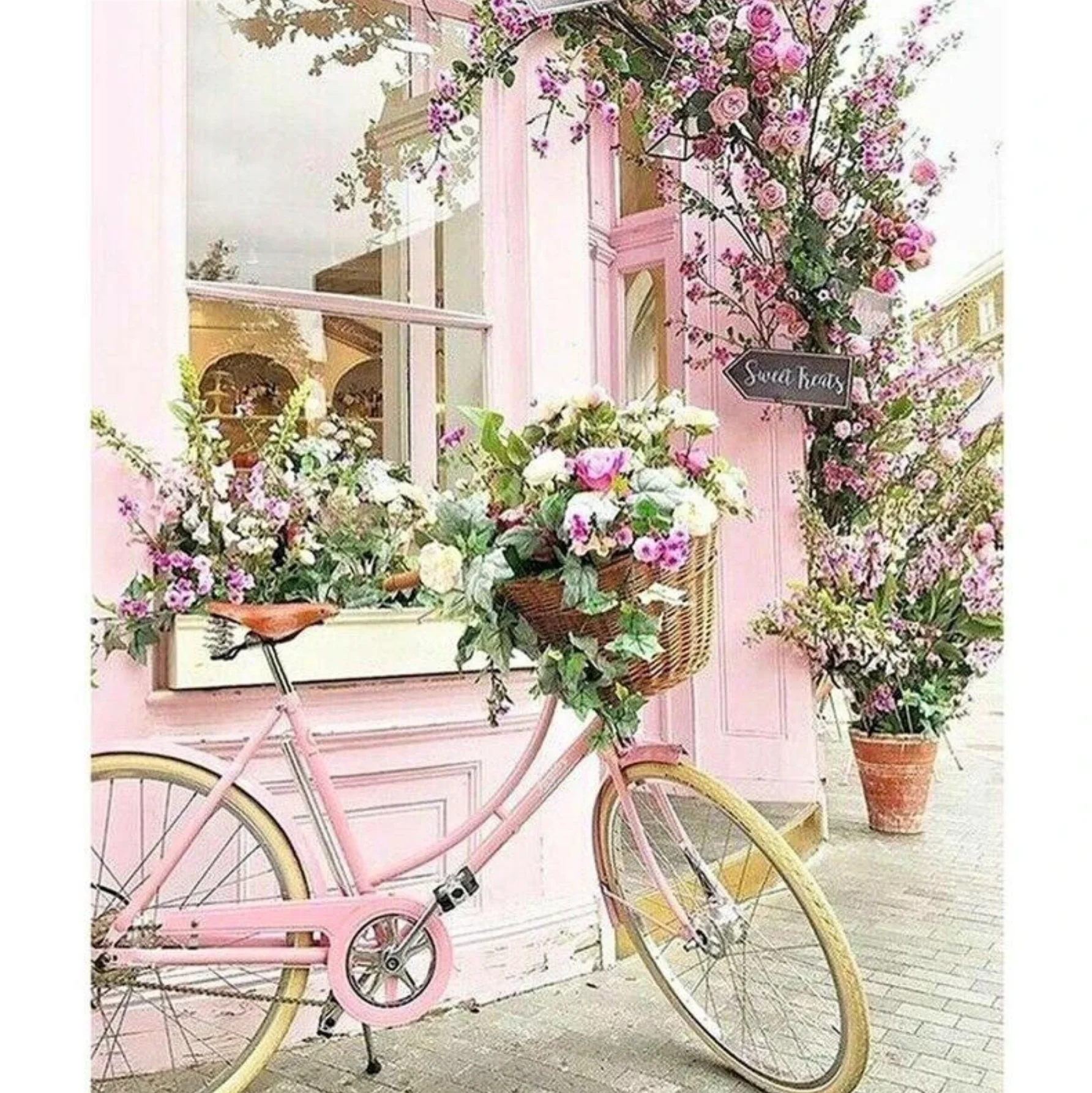Roze Fiets Met Bloemen