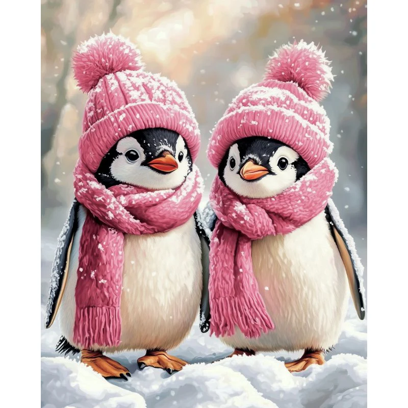 Schattige Pinguïns in de sneeuw