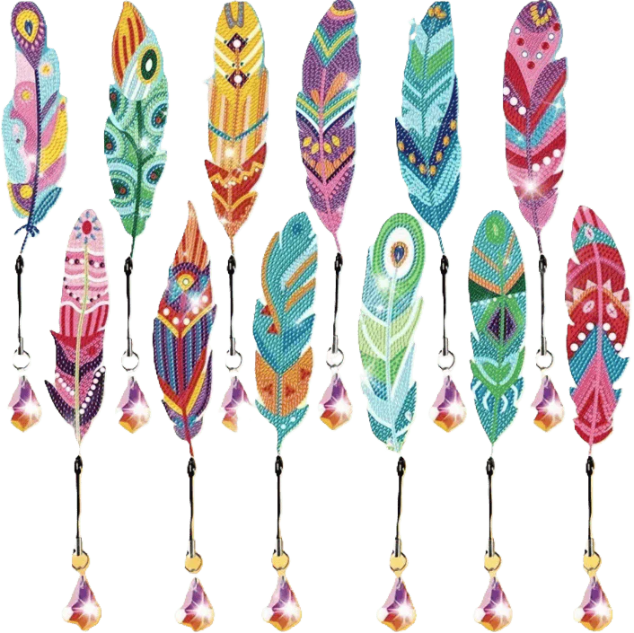 Set van 12 Diamond Painting Boekenleggers | Glinsterende Veren