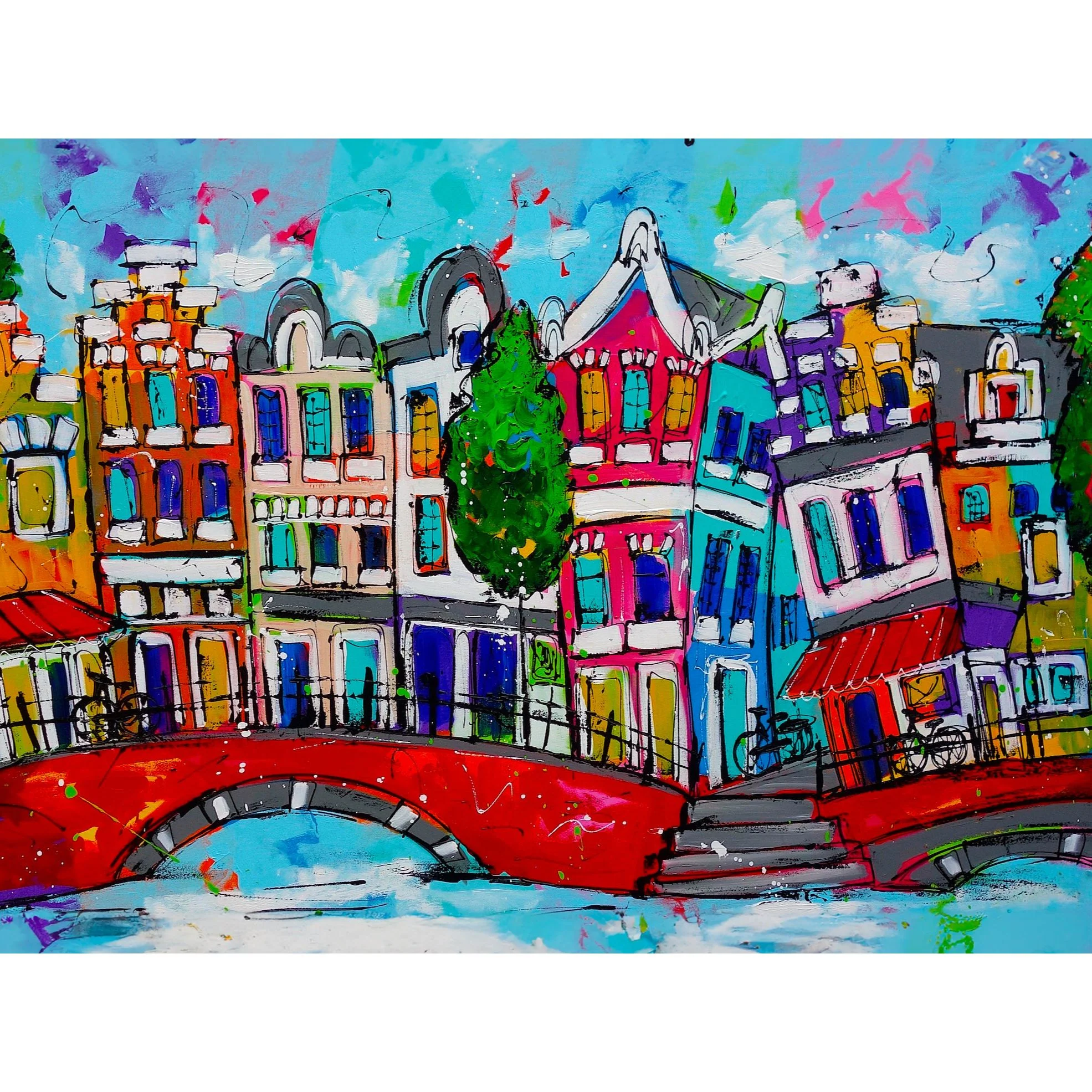 Vrolijk Schilderij - Gekleurde Huisjes