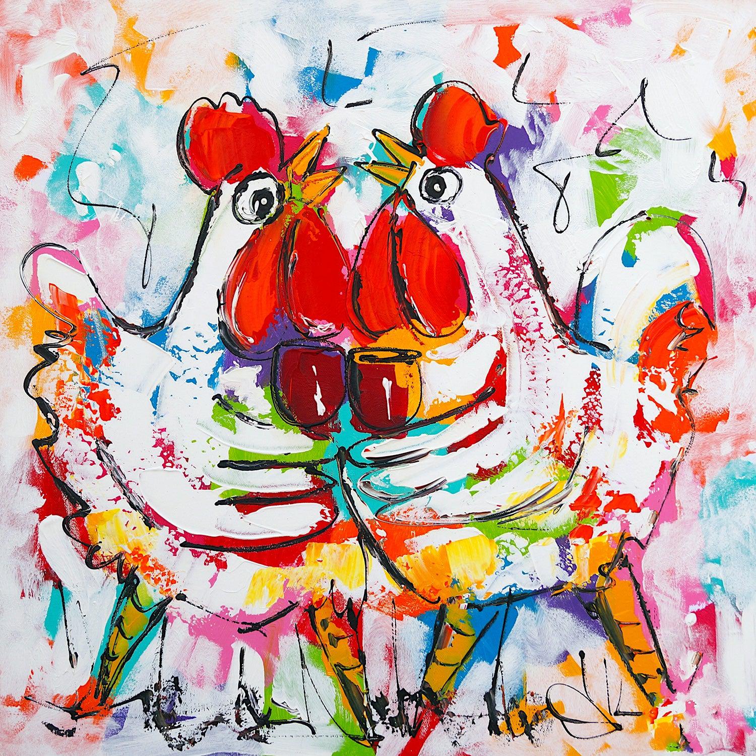 Vrolijk Schilderij - Kippenwijntje