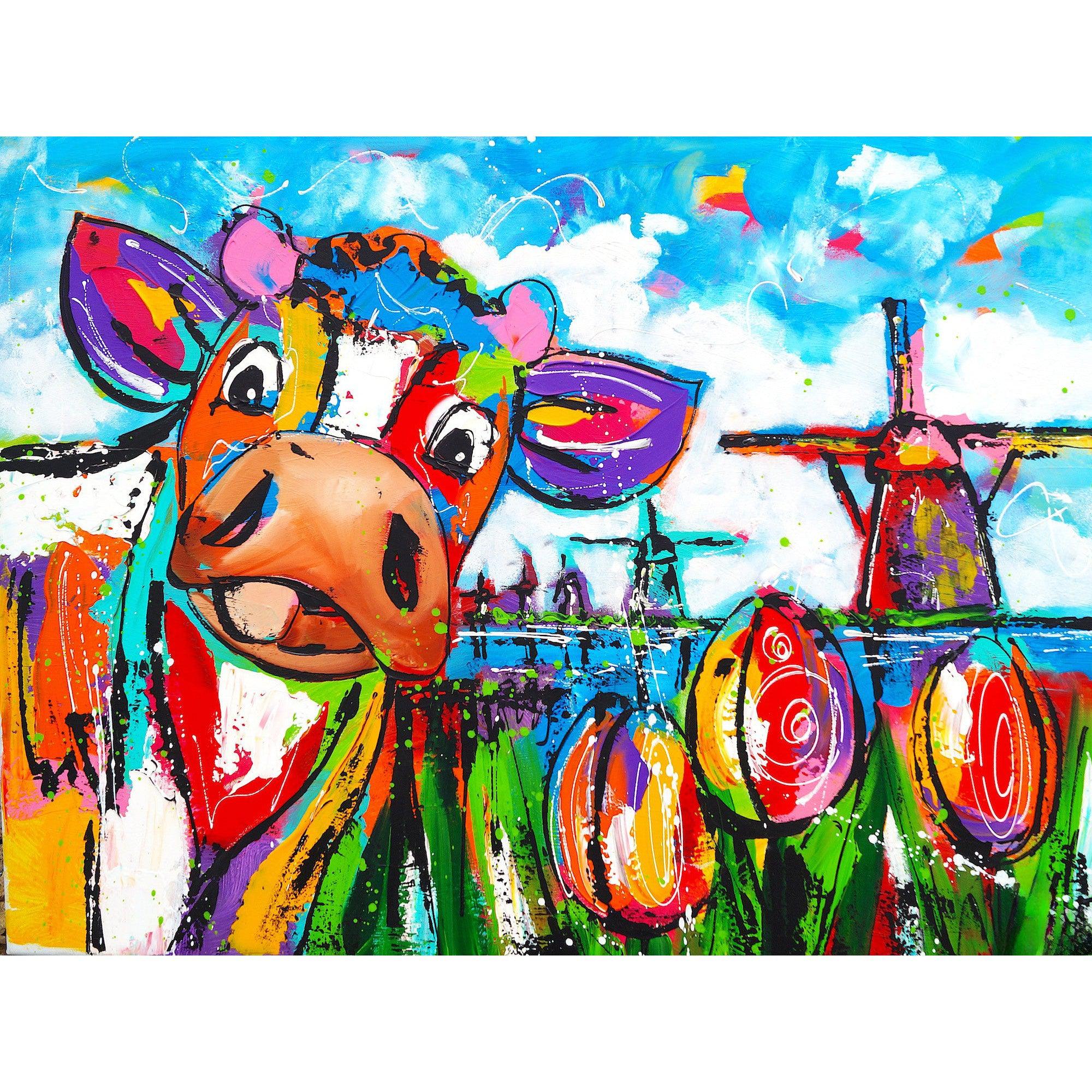 Vrolijk Schilderij - Koe Met Molen